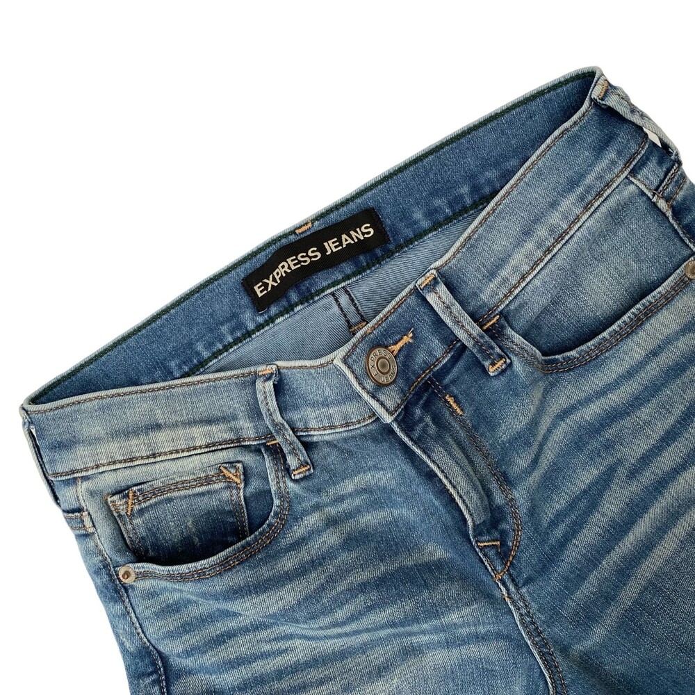 EXPRESS Lightwash Whiskering Distressed Skinny Jeans Size 2R